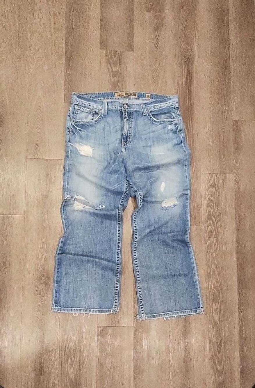 BKE Tyler Men's Blue Distressed Straight Leg Denim Jeans